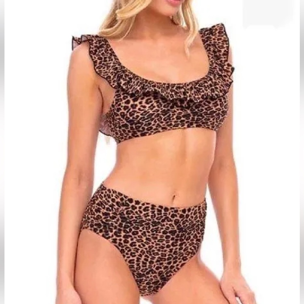 Cabaña del Sol Cheetah Ruffle Bikini Swimsuit